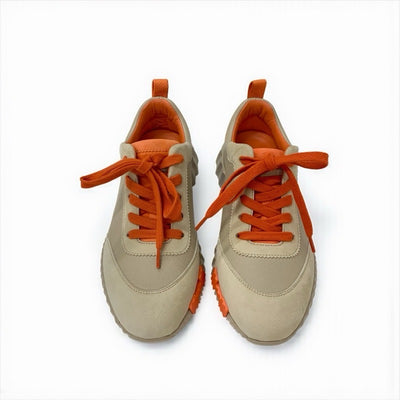エルメス HERMES バウンシング スニーカー 靴 シューズ レザー スエード ベージュ オレンジ 未使用