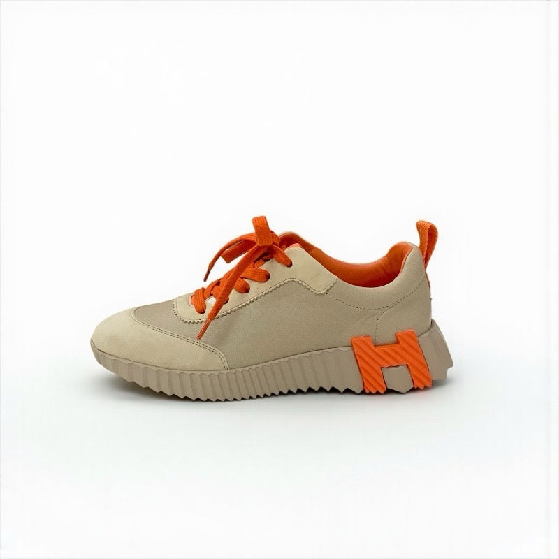 エルメス HERMES バウンシング スニーカー 靴 シューズ レザー スエード ベージュ オレンジ 未使用