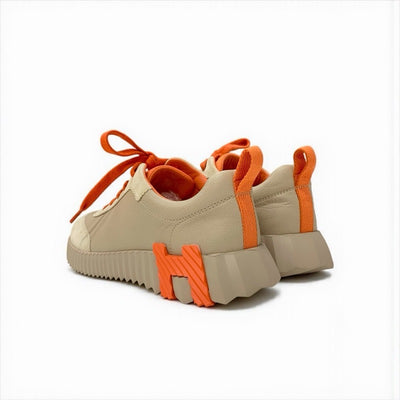 エルメス HERMES バウンシング スニーカー 靴 シューズ レザー スエード ベージュ オレンジ 未使用