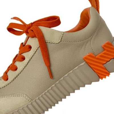エルメス HERMES バウンシング スニーカー 靴 シューズ レザー スエード ベージュ オレンジ 未使用