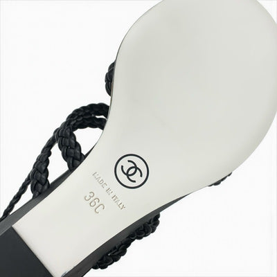 シャネル CHANEL サンダル 靴 シューズ レザー ブラック 黒 ストラップ ココマーク 編み込み ウェッジソール