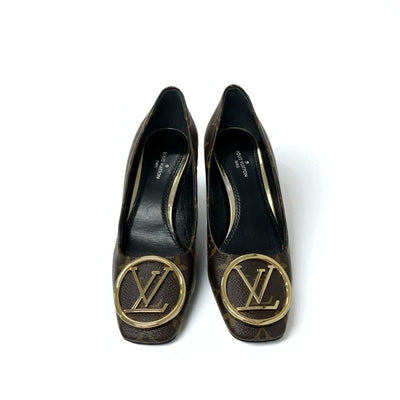 ルイヴィトン LOUIS VUITTON マドレーヌライン モノグラム パンプス 靴 シューズ レザー ブラウン ゴールド LVサークルロゴ