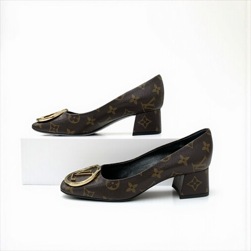ルイヴィトン LOUIS VUITTON マドレーヌライン モノグラム パンプス 靴 シューズ レザー ブラウン ゴールド LVサークルロゴ