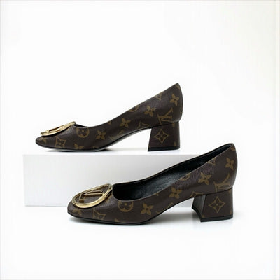 ルイヴィトン LOUIS VUITTON マドレーヌライン モノグラム パンプス 靴 シューズ レザー ブラウン ゴールド LVサークルロゴ