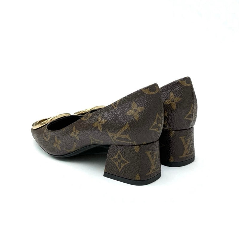ルイヴィトン LOUIS VUITTON マドレーヌライン モノグラム パンプス 靴 シューズ レザー ブラウン ゴールド LVサークルロゴ