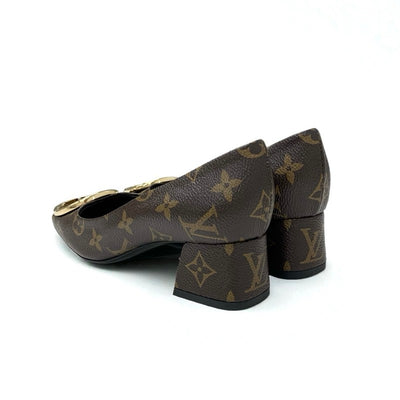 ルイヴィトン LOUIS VUITTON マドレーヌライン モノグラム パンプス 靴 シューズ レザー ブラウン ゴールド LVサークルロゴ