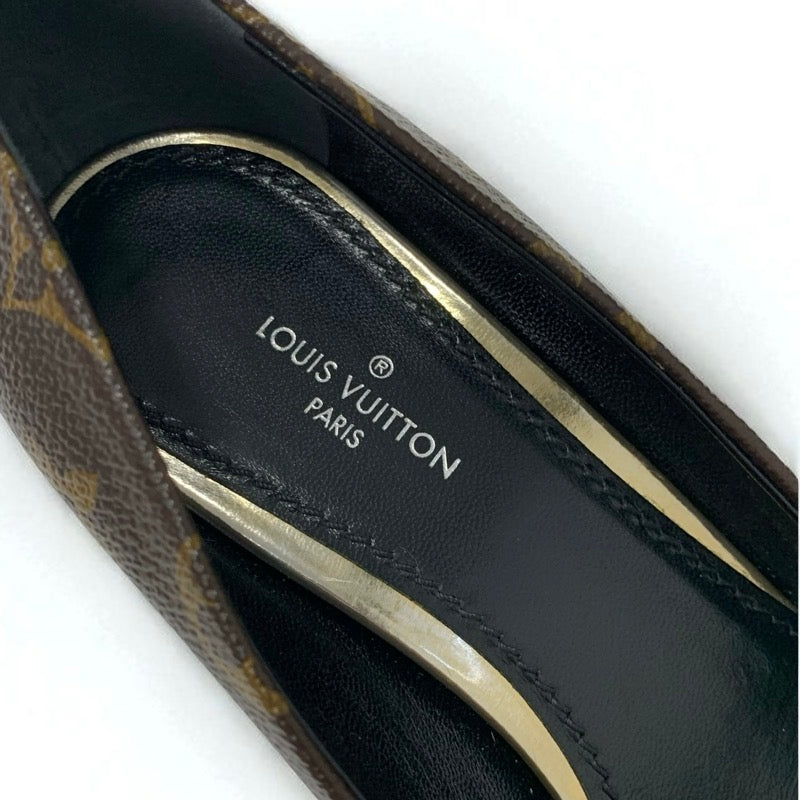 ルイヴィトン LOUIS VUITTON マドレーヌライン モノグラム パンプス 靴 シューズ レザー ブラウン ゴールド LVサークルロゴ