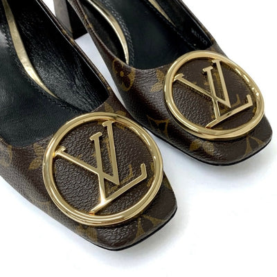 ルイヴィトン LOUIS VUITTON マドレーヌライン モノグラム パンプス 靴 シューズ レザー ブラウン ゴールド LVサークルロゴ