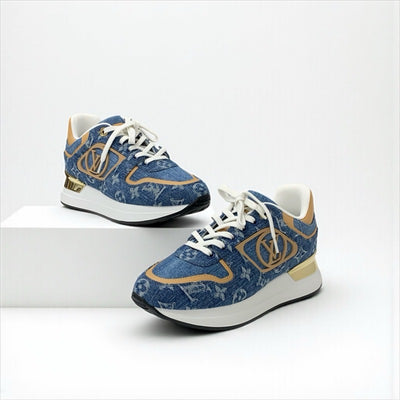 ルイヴィトン LOUIS VUITTON ネオランアウェイライン スニーカー 靴 シューズ デニム レザー ブルー ブラウン ホワイト ゴールド モノグラム インヒール 未使用