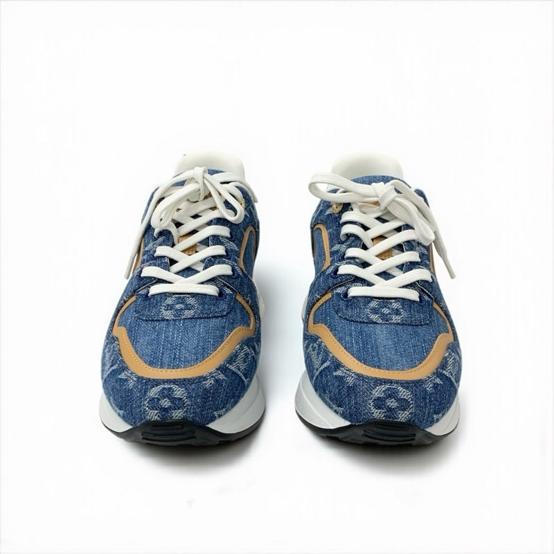 ルイヴィトン LOUIS VUITTON ネオランアウェイライン スニーカー 靴 シューズ デニム レザー ブルー ブラウン ホワイト ゴールド モノグラム インヒール 未使用