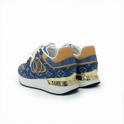 ルイヴィトン LOUIS VUITTON ネオランアウェイライン スニーカー 靴 シューズ デニム レザー ブルー ブラウン ホワイト ゴールド モノグラム インヒール 未使用