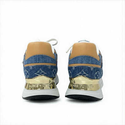 ルイヴィトン LOUIS VUITTON ネオランアウェイライン スニーカー 靴 シューズ デニム レザー ブルー ブラウン ホワイト ゴールド モノグラム インヒール 未使用