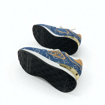 ルイヴィトン LOUIS VUITTON ネオランアウェイライン スニーカー 靴 シューズ デニム レザー ブルー ブラウン ホワイト ゴールド モノグラム インヒール 未使用