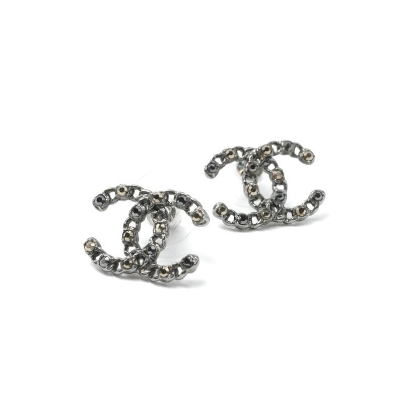 シャネル CHANEL ピアス イヤリング シルバー ブラック ココマーク ラインストーン
