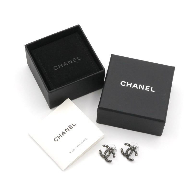 シャネル CHANEL ピアス イヤリング シルバー ブラック ココマーク ラインストーン