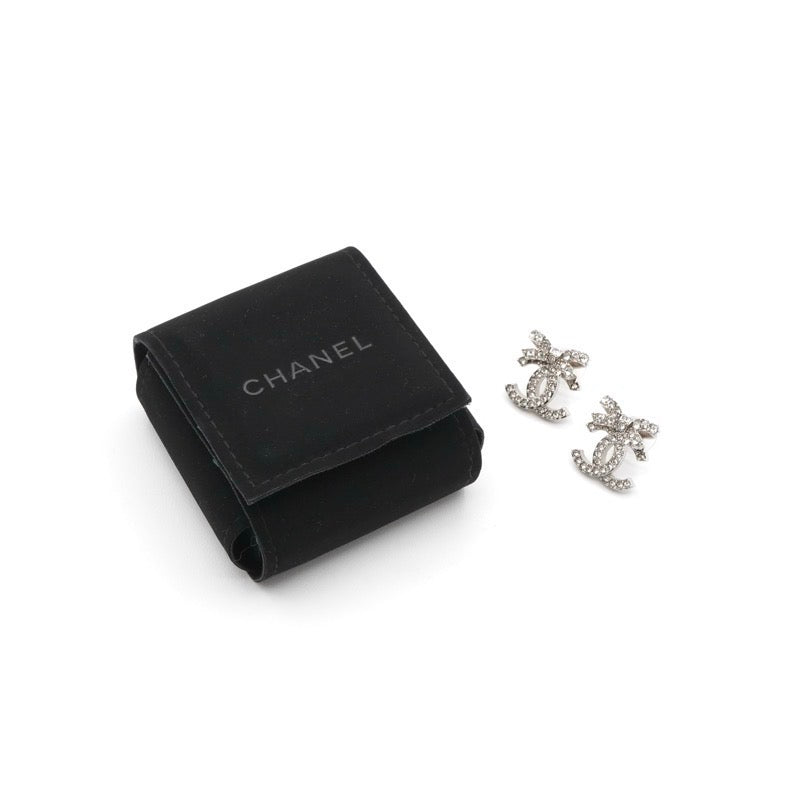 シャネル CHANEL ピアス イヤリング シルバー ココマーク リボン ラインストーン