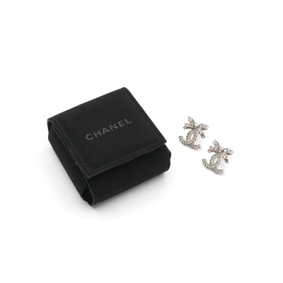 シャネル CHANEL ピアス イヤリング シルバー ココマーク リボン ラインストーン
