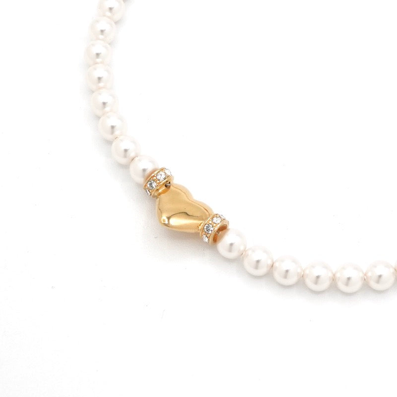 シャネル CHANEL ネックレス ペンダント チョーカー ホワイト ゴールド ハート ココマーク ラインストーン