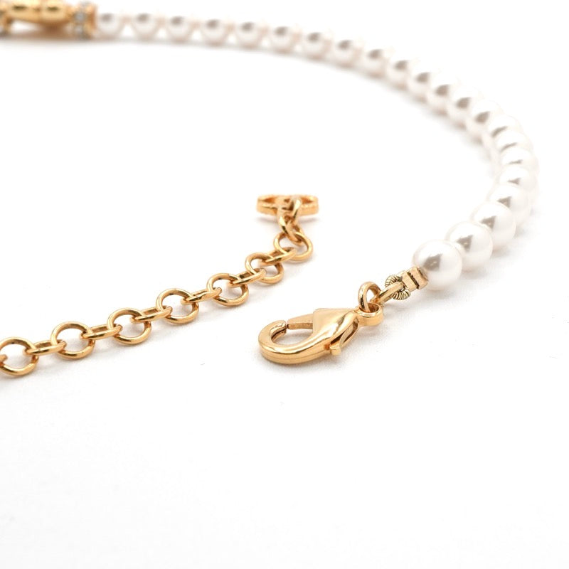 シャネル CHANEL ネックレス ペンダント チョーカー ホワイト ゴールド ハート ココマーク ラインストーン