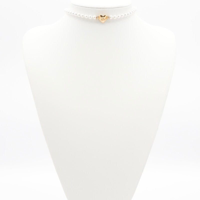 シャネル CHANEL ネックレス ペンダント チョーカー ホワイト ゴールド ハート ココマーク ラインストーン
