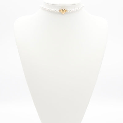 シャネル CHANEL ネックレス ペンダント チョーカー ホワイト ゴールド ハート ココマーク ラインストーン