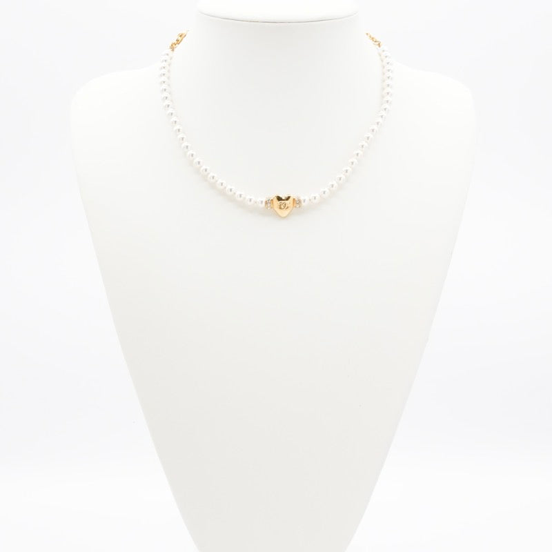 シャネル CHANEL ネックレス ペンダント チョーカー ホワイト ゴールド ハート ココマーク ラインストーン