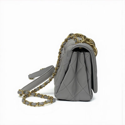 シャネル CHANEL バッグ ショルダーバッグ グレー ゴールド ミニマトラッセ ラムスキン ターンロック ココマーク 2way チェーン