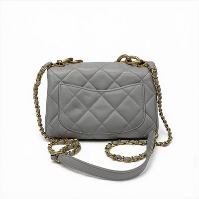 シャネル CHANEL バッグ ショルダーバッグ グレー ゴールド ミニマトラッセ ラムスキン ターンロック ココマーク 2way チェーン