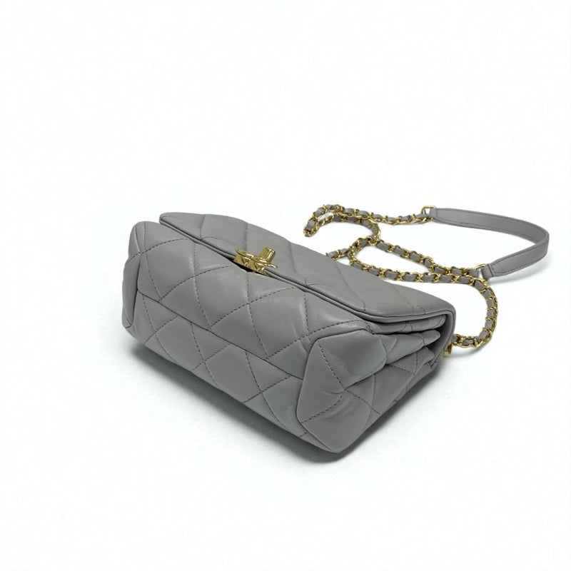 シャネル CHANEL バッグ ショルダーバッグ グレー ゴールド ミニマトラッセ ラムスキン ターンロック ココマーク 2way チェーン