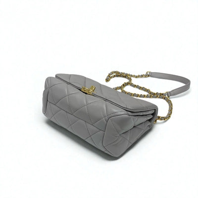 シャネル CHANEL バッグ ショルダーバッグ グレー ゴールド ミニマトラッセ ラムスキン ターンロック ココマーク 2way チェーン