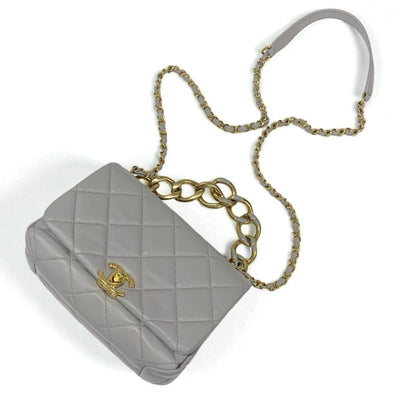シャネル CHANEL バッグ ショルダーバッグ グレー ゴールド ミニマトラッセ ラムスキン ターンロック ココマーク 2way チェーン