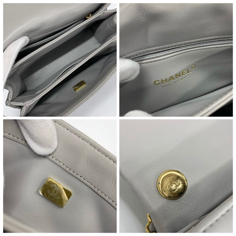 シャネル CHANEL バッグ ショルダーバッグ グレー ゴールド ミニマトラッセ ラムスキン ターンロック ココマーク 2way チェーン