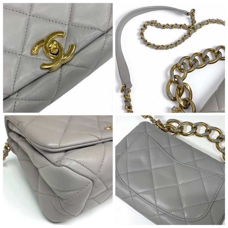 シャネル CHANEL バッグ ショルダーバッグ グレー ゴールド ミニマトラッセ ラムスキン ターンロック ココマーク 2way チェーン