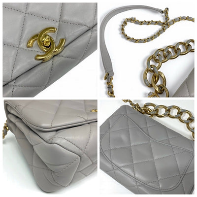 シャネル CHANEL バッグ ショルダーバッグ グレー ゴールド ミニマトラッセ ラムスキン ターンロック ココマーク 2way チェーン