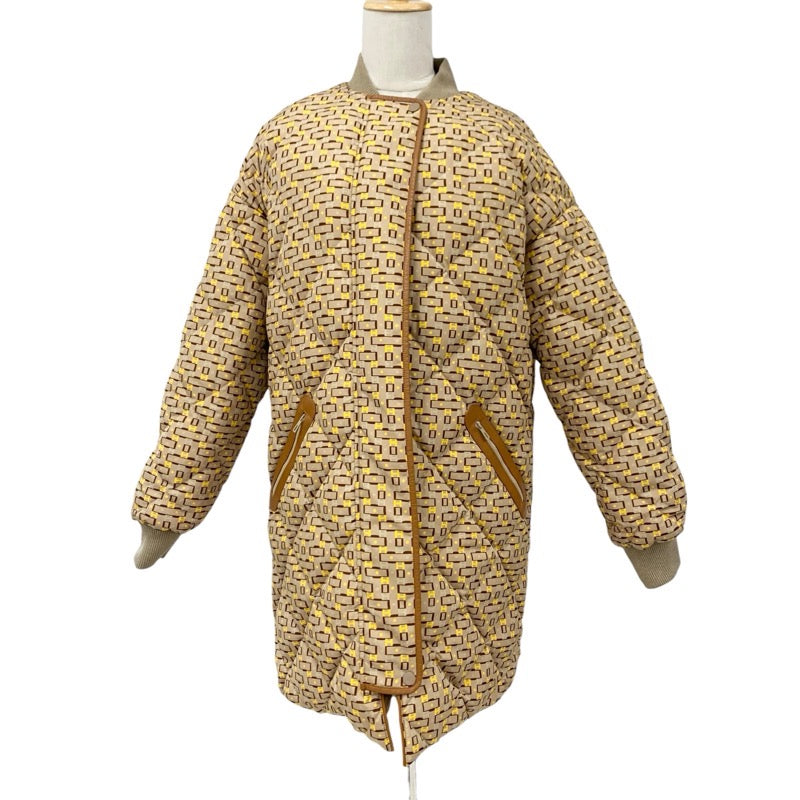 エルメス HERMES アウター ベージュ ブラウン イエロー ダウン リバーシブル ベルト付き