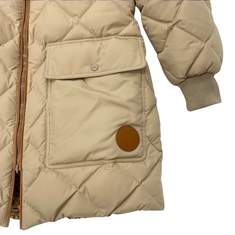 エルメス HERMES アウター ベージュ ブラウン イエロー ダウン リバーシブル ベルト付き