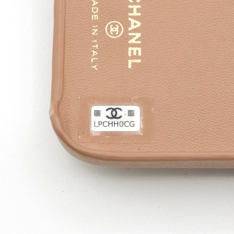シャネル CHANEL 携帯・スマホアクセサリー ベージュ ゴールド ココマーク マトラッセ キャビアスキン iPhone14pro iPhoneケース チェーン