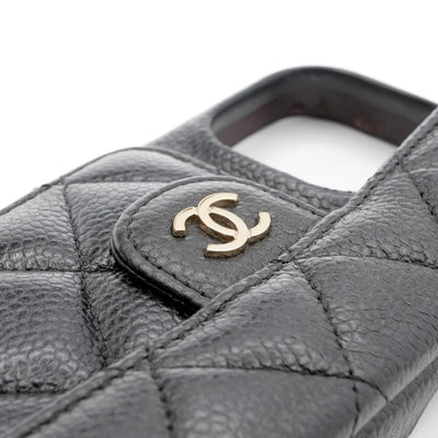 シャネル CHANEL 携帯・スマホアクセサリー ブラック ゴールド ココマーク マトラッセ キャビアスキン iPhone14pro iPhoneケース チェーン