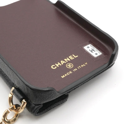 シャネル CHANEL 携帯・スマホアクセサリー ブラック ゴールド ココマーク マトラッセ キャビアスキン iPhone14pro iPhoneケース チェーン