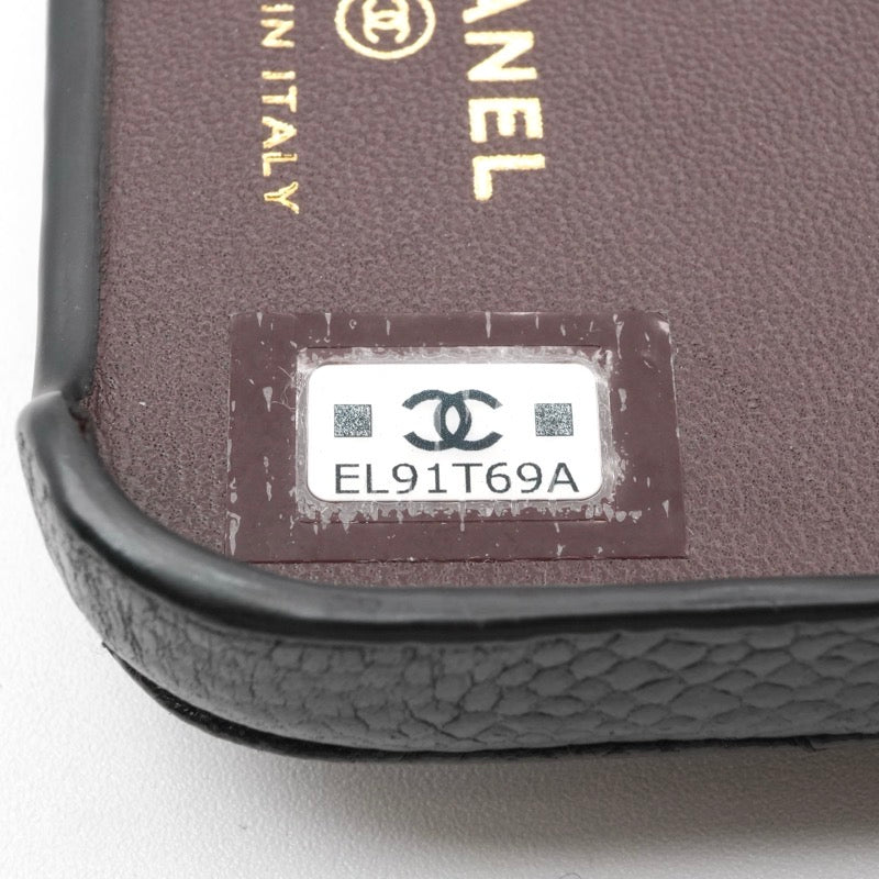 シャネル CHANEL 携帯・スマホアクセサリー ブラック ゴールド ココマーク マトラッセ キャビアスキン iPhone14pro iPhoneケース チェーン