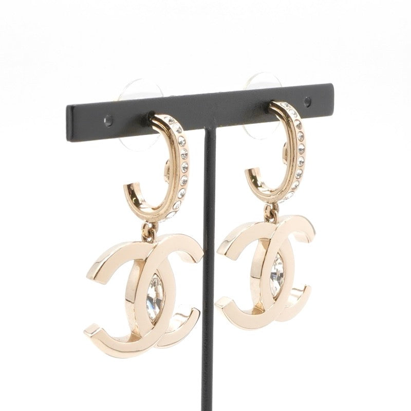 シャネル CHANEL ピアス イヤリング ゴールド ココマーク ラインストーン ハーフフープ