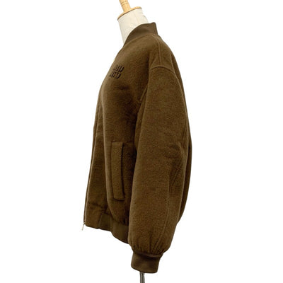 ミュウミュウ MIUMIU アウター バージンウール ダブルベロア ブルゾンジャケット ロゴ ブラウン