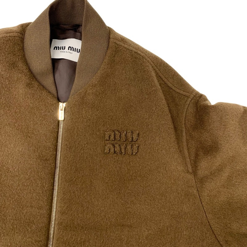 ミュウミュウ MIUMIU アウター バージンウール ダブルベロア ブルゾンジャケット ロゴ ブラウン