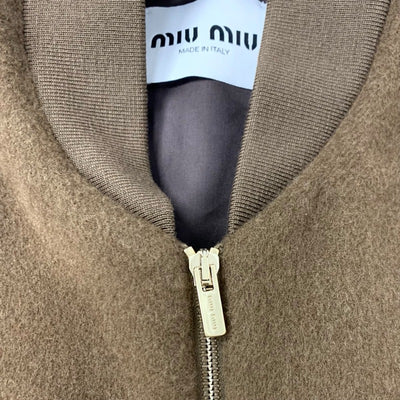 ミュウミュウ MIUMIU アウター バージンウール ダブルベロア ブルゾンジャケット ロゴ ブラウン