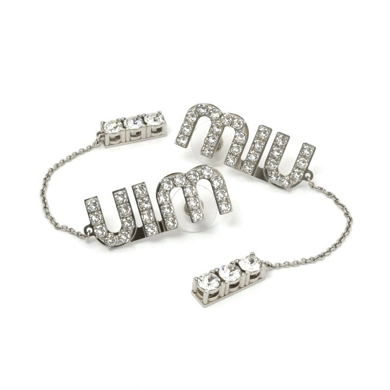 ミュウミュウ MIUMIU ピアス イヤリング シルバー ロゴ ラインストーン