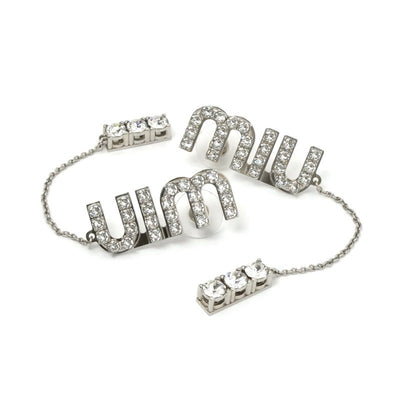 ミュウミュウ MIUMIU ピアス イヤリング シルバー ロゴ ラインストーン