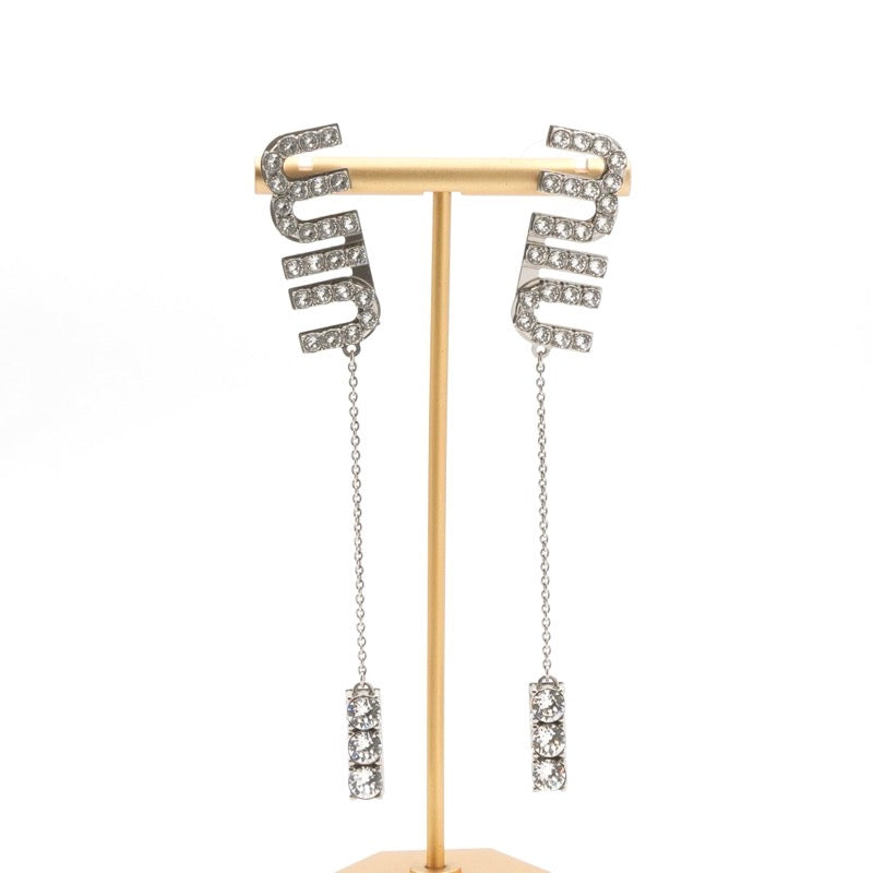 ミュウミュウ MIUMIU ピアス イヤリング シルバー ロゴ ラインストーン