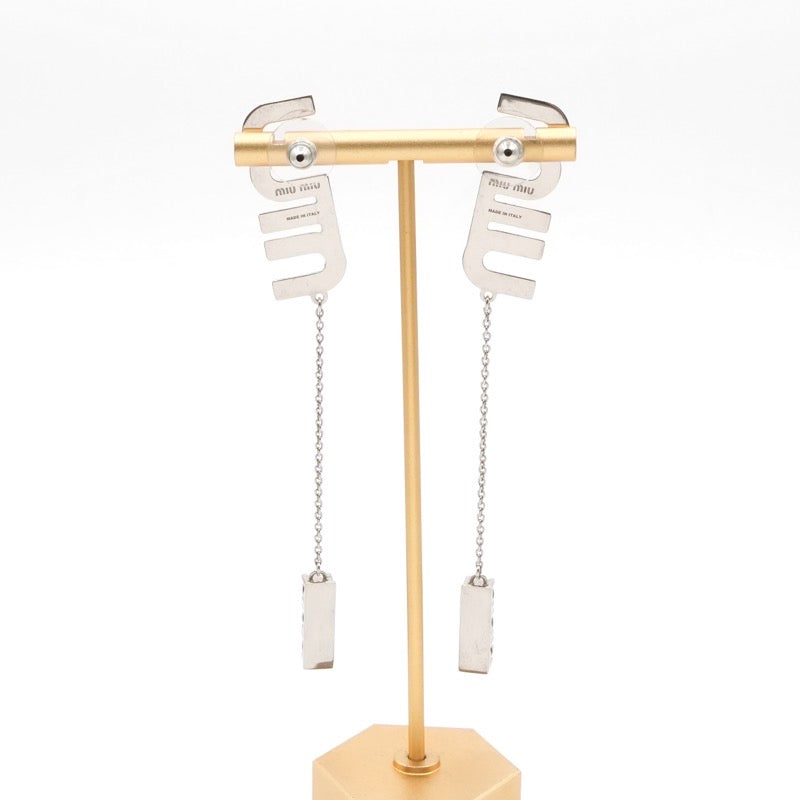 ミュウミュウ MIUMIU ピアス イヤリング シルバー ロゴ ラインストーン