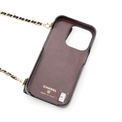 シャネル CHANEL 携帯・スマホアクセサリー ブラック ゴールド ココマーク マトラッセ iPhone14pro iPhoneケース チェーン