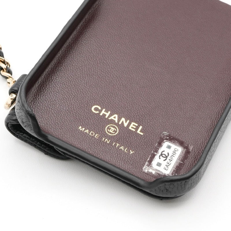 シャネル CHANEL 携帯・スマホアクセサリー ブラック ゴールド ココマーク マトラッセ iPhone14pro iPhoneケース チェーン